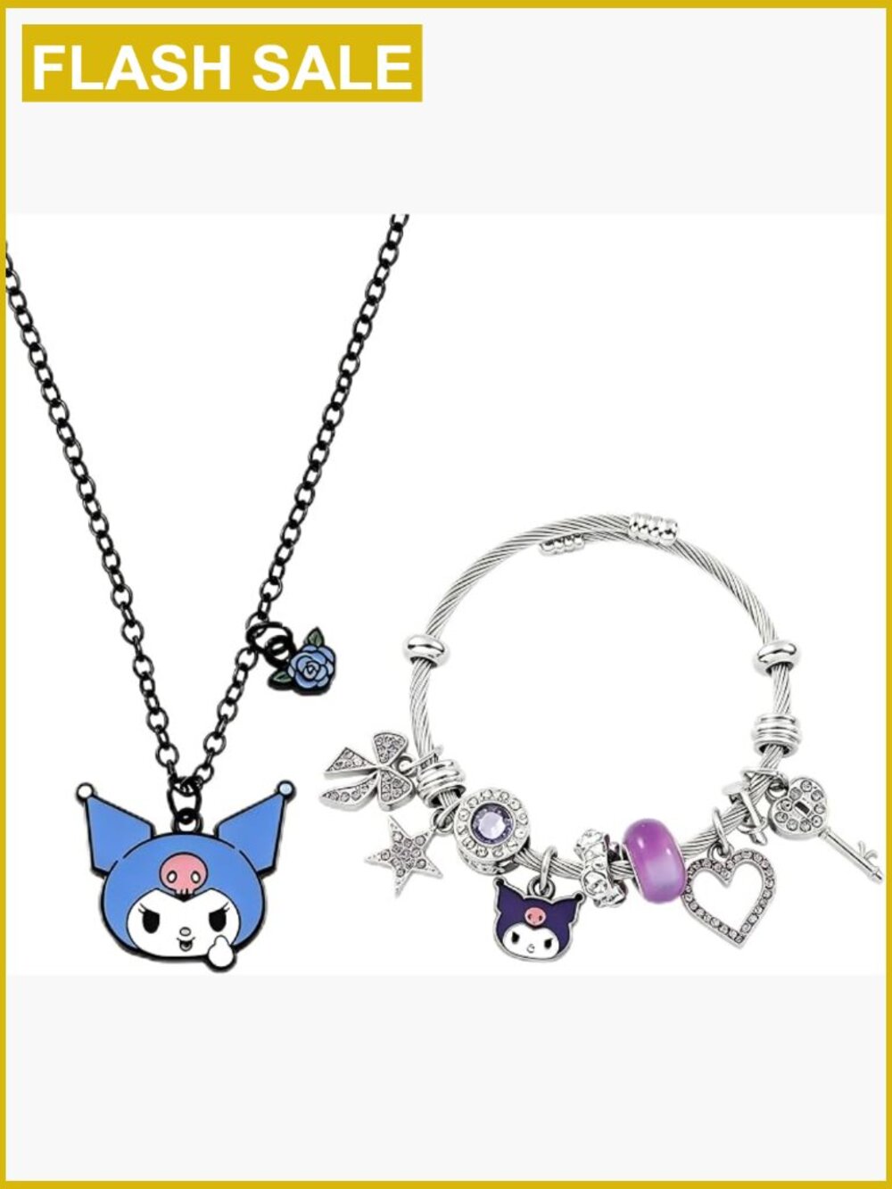 Kawaii Cat Bracelet and Necklace Set Adjustable Stainless Steel